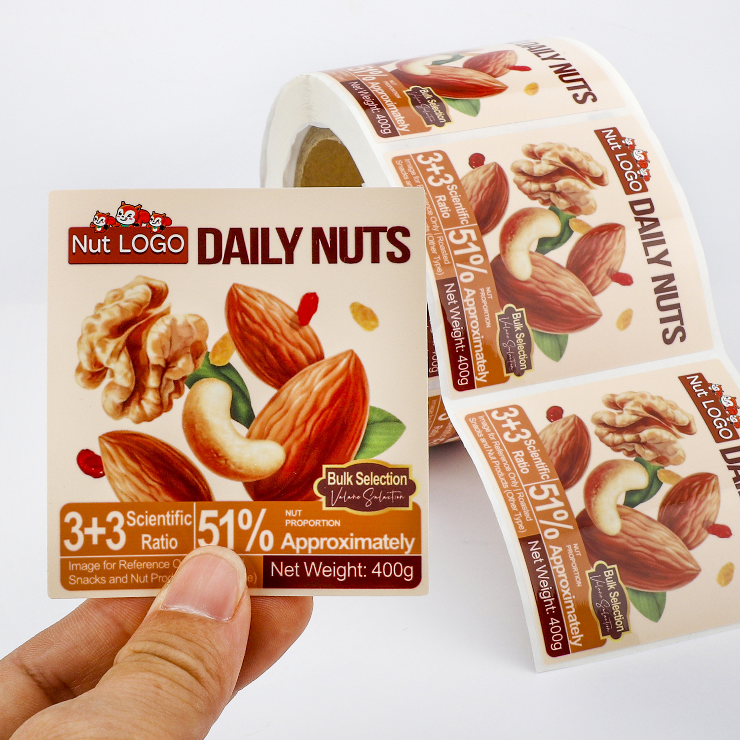 Custom snack stickers, nuts, d - Logo Food Snack incelemesi ve fiyatı